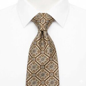 Jos. A. Bank Signature Collection Silk Silver Brown Tie Italy Textured Geometric